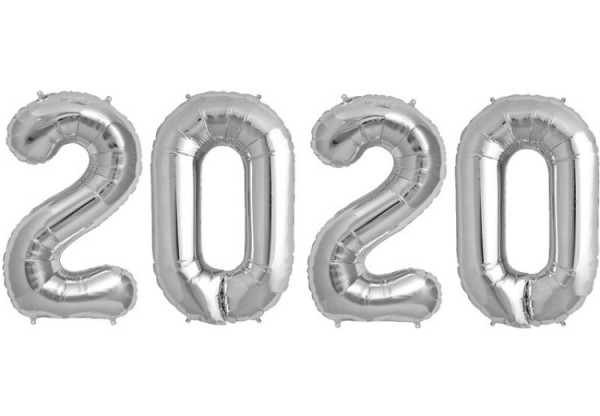 Silvester Folienballon mit Jahr 2020 in Farbe Silber