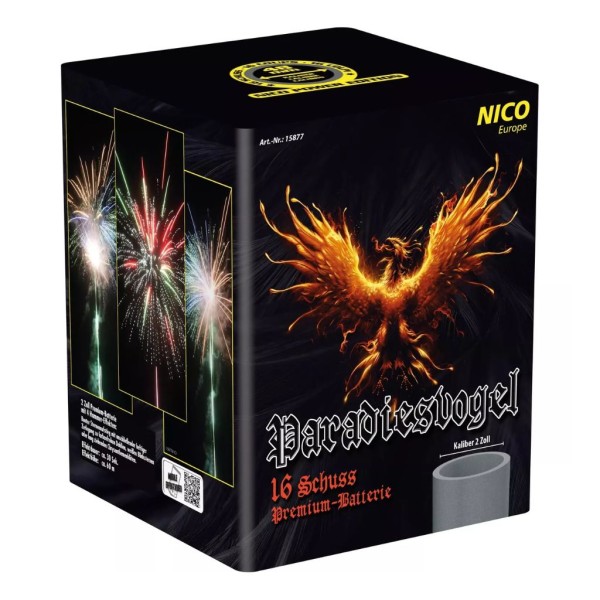 Paradiesvogel, 16 Schuss - Leuchtbatterie, Ø48 mm von Nico Europe